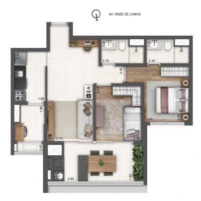 YBY Vila Clementino - Planta 66m² - 2 dormitórios YBY Vila Clementino - Planta 66m² - 2 dormitórios