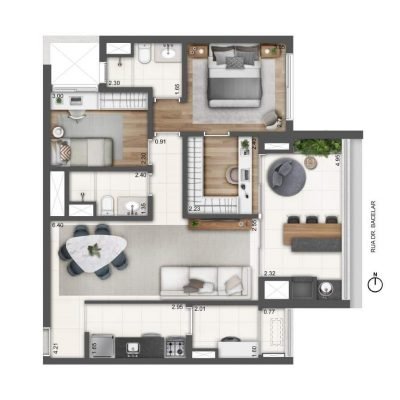 YBY Vila Clementino - Planta 79m² - Opção 2 dormitórios + Office e closet YBY Vila Clementino - Planta 79m² - Opção 2 dormitórios + Office e closet