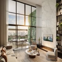 Haus Mitre Jardins - Perspectiva living pé-direito duplo Haus Mitre Jardins - Perspectiva living pé-direito duplo