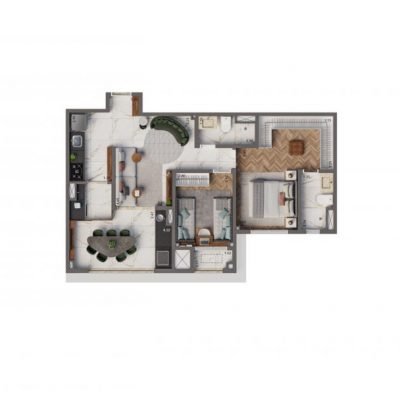 Living Hereditá Alto do Ipiranga - Planta 69m² - 2 dorms Living Hereditá Alto do Ipiranga - Planta 69m² - 2 dorms