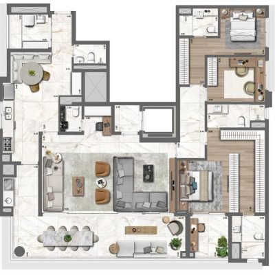 Le Jardin Pinheiros - Planta 212m² - Opção 2 suítes, banheiro Sr e Sra Le Jardin Pinheiros - Planta 212m² - Opção 2 suítes, banheiro Sr e Sra