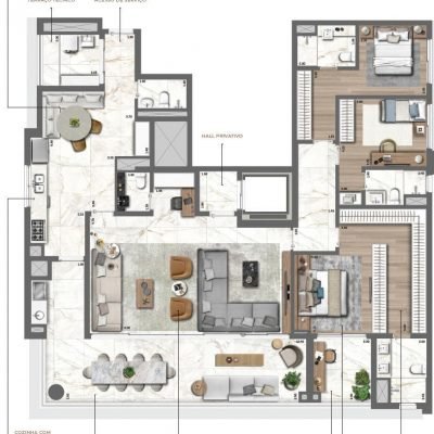 Le Jardin Pinheiros - Planta 212m² - Opção 3 suítes Le Jardin Pinheiros - Planta 212m² - Opção 3 suítes
