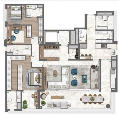 Le Jardin Pinheiros - Planta 213m² - Opção 2 suítes, banheiro Sr e Sra Le Jardin Pinheiros - Planta 213m² - Opção 2 suítes, banheiro Sr e Sra
