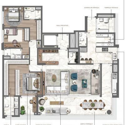 Le Jardin Pinheiros - Planta 213m² - Opção 3 suítes Le Jardin Pinheiros - Planta 213m² - Opção 3 suítes