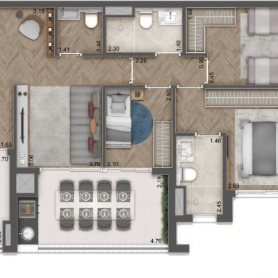 Raízes Premium Mooca - Planta 82m² - padrão 3 dorms Raízes Premium Mooca - Planta 82m² - padrão 3 dorms