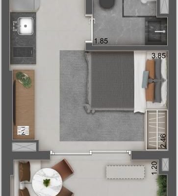 Raízes Premium Mooca Studios - Planta 24m² Raízes Premium Mooca Studios - Planta 24m²