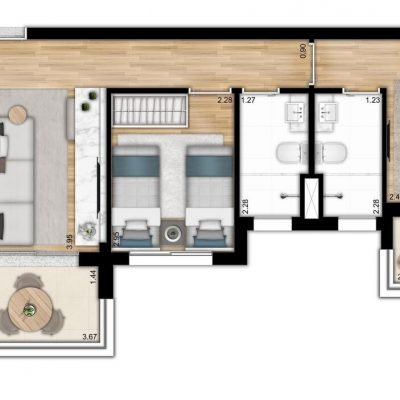 The Collection Paulista Torre Masp - Planta 60m² 2 dorms padrão The Collection Paulista Torre Masp - Planta 60m² 2 dorms padrão