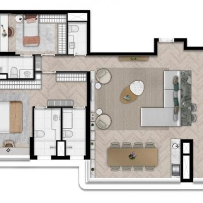 Tucuna 250 Residencial - Planta 115m² - Opção 2 suítes com living ampliado Tucuna 250 Residencial - Planta 115m² - Opção 2 suítes com living ampliado