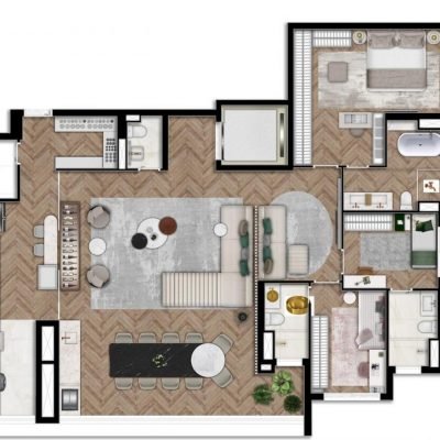 Tucuna 250 Residencial - Planta 158m² - Opção 3 suítes com living ampliado Tucuna 250 Residencial - Planta 158m² - Opção 3 suítes com living ampliado