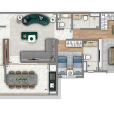 Living Villaggio Tatuapé - Planta 100m² - Opção 2 suítes Living Villaggio Tatuapé - Planta 100m² - Opção 2 suítes