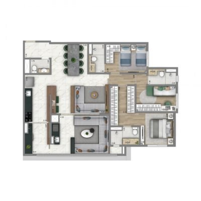 Living Villaggio Tatuapé - Planta 122m² - Tipo 3 suítes Living Villaggio Tatuapé - Planta 122m² - Tipo 3 suítes