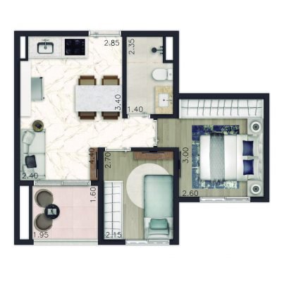 Maison Perdizes Apartments - Planta 40m² - 2 dormitórios Maison Perdizes Apartments - Planta 40m² - 2 dormitórios