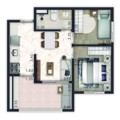 Maison Perdizes Apartments - Planta 45m² - 2 dormitórios Maison Perdizes Apartments - Planta 45m² - 2 dormitórios