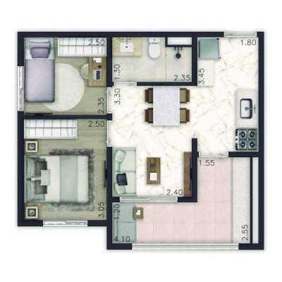 Maison Perdizes Apartments - Planta 45m² - 2 dormitórios final 9 Maison Perdizes Apartments - Planta 45m² - 2 dormitórios final 9