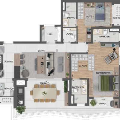 Signature by Ott - Planta 120m² - Opção 2 suítes Signature by Ott - Planta 120m² - Opção 2 suítes