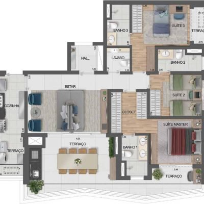 Signature by Ott - Planta 120m² - 3 suítes Signature by Ott - Planta 120m² - 3 suítes