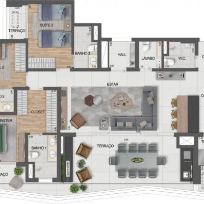 Signature by Ott - Planta 144m² - Opção 3 suítes Signature by Ott - Planta 144m² - Opção 3 suítes