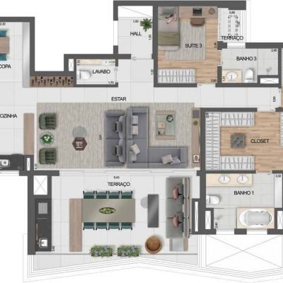 Signature by Ott - Planta 175m² - Opção 3 suítes Signature by Ott - Planta 175m² - Opção 3 suítes