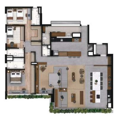Atypic Brooklin - Planta 201m² - Ipê 3 suítes living ampliado Atypic Brooklin - Planta 201m² - Ipê 3 suítes living ampliado