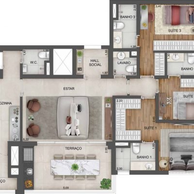Expression Ibirapuera - Planta 122m² - Padrão 3 suítes Expression Ibirapuera - Planta 122m² - Padrão 3 suítes