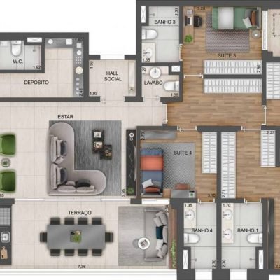 Expression Ibirapuera - Planta 169m² - Padrão 4 suítes Expression Ibirapuera - Planta 169m² - Padrão 4 suítes
