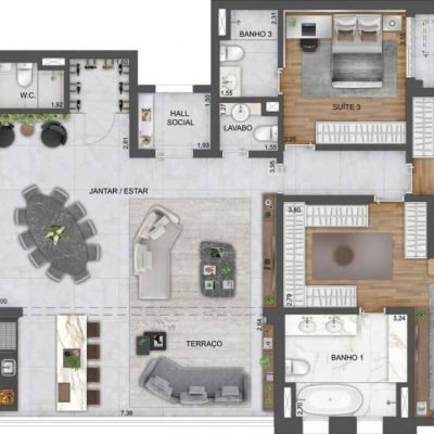 Expression Ibirapuera - Planta 169m² - opção 3 suítes living ampliado Expression Ibirapuera - Planta 169m² - opção 3 suítes living ampliado