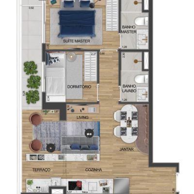 Level Brooklin - Planta 61m² - 2 dorms Level Brooklin - Planta 61m² - 2 dorms