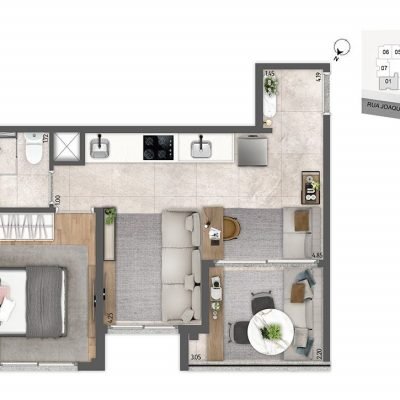 Today Joaquim Távora - Planta 41m² - Opção living ampliado 1 dormitório Today Joaquim Távora - Planta 41m² - Opção living ampliado 1 dormitório