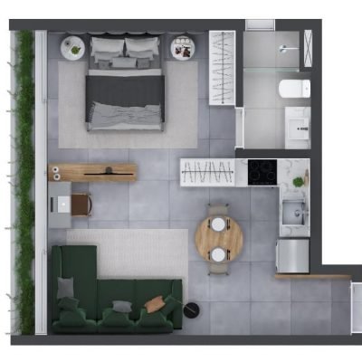 Nato Itaim - Planta 39m² - Opção de layout | 1 dorm Nato Itaim - Planta 39m² - Opção de layout | 1 dorm