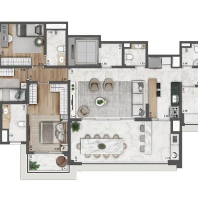 Verdant Parque Resort - Planta 132m² - 3 suítes | opção cozinha aberta Verdant Parque Resort - Planta 132m² - 3 suítes | opção cozinha aberta