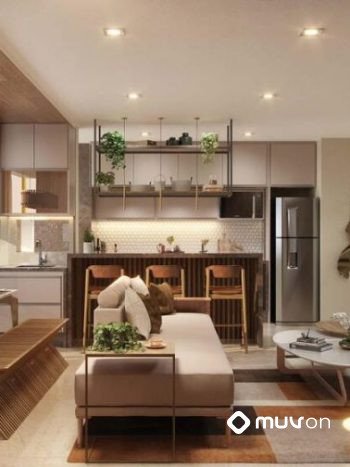 Brooklin Noventa Living - Perspectiva living integrado com terraço 72m²