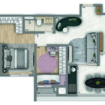 Living Duett Mooca - Planta 68m² - 2 dorms Living Duett Mooca - Planta 68m² - 2 dorms