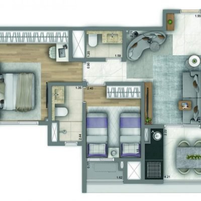 Living Duett Mooca - Planta 74m² - 2 suítes Living Duett Mooca - Planta 74m² - 2 suítes