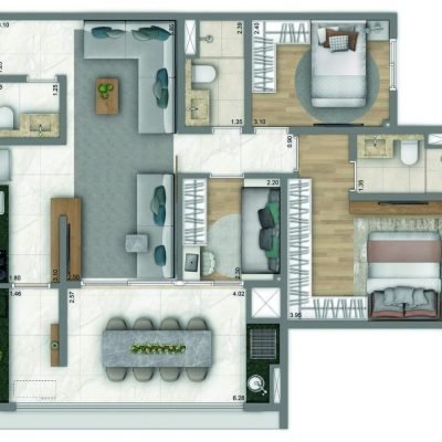 Living Duett Mooca - Planta 84m² - 3 dorms Living Duett Mooca - Planta 84m² - 3 dorms