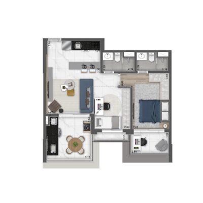 Máden Vila Madalena - Planta 69m² - 1 dorm | Opção living ampliado Máden Vila Madalena - Planta 69m² - 1 dorm | Opção living ampliado