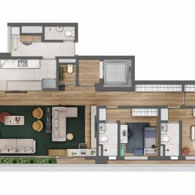 Leaf Loefgren - Planta 165m² - Opção | 3 suítes com varanda integrada Leaf Loefgren - Planta 165m² - Opção | 3 suítes com varanda integrada