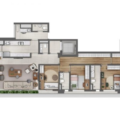 Leaf Loefgren - Planta 165m² - Opção | 4 dorms com varanda integral Leaf Loefgren - Planta 165m² - Opção | 4 dorms com varanda integral