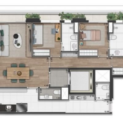 Península Vila Madalena - Planta 154m² - 3 suítes Península Vila Madalena - Planta 154m² - 3 suítes