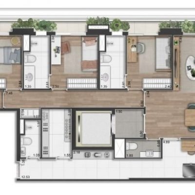 Península Vila Madalena - Planta 193m² - Padrão 4 suítes Península Vila Madalena - Planta 193m² - Padrão 4 suítes