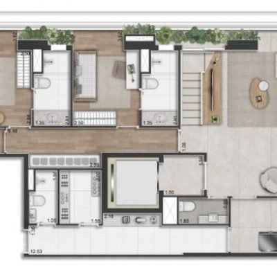 Península Vila Madalena - Planta 374m² - Duplex inferior 4 suítes Península Vila Madalena - Planta 374m² - Duplex inferior 4 suítes