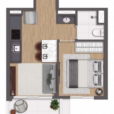 Wire Capote Valente - Planta 29m² - 1 dormitório Wire Capote Valente - Planta 29m² - 1 dormitório