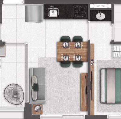 Wire Capote Valente - Planta 35m² - 1 dormitório com lavabo Wire Capote Valente - Planta 35m² - 1 dormitório com lavabo