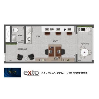 Blue Home Resort Jockey - Planta 33m² - Sala comercial opção Blue Home Resort Jockey - Planta 33m² - Sala comercial opção