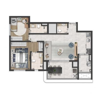Casa Ibirapuera Apartments - Planta 81m² - Opção 2 suítes com living ampliado Casa Ibirapuera Apartments - Planta 81m² - Opção 2 suítes com living ampliado