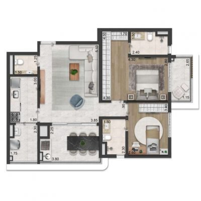 Casa Ibirapuera Apartments - Planta 88m² - Opção 2 suítes Casa Ibirapuera Apartments - Planta 88m² - Opção 2 suítes