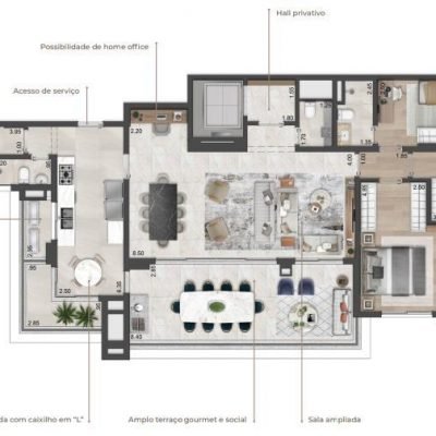 Oscar Freire 1560 - Planta 174m² - Opção 3 suítes com living ampliado Oscar Freire 1560 - Planta 174m² - Opção 3 suítes com living ampliado