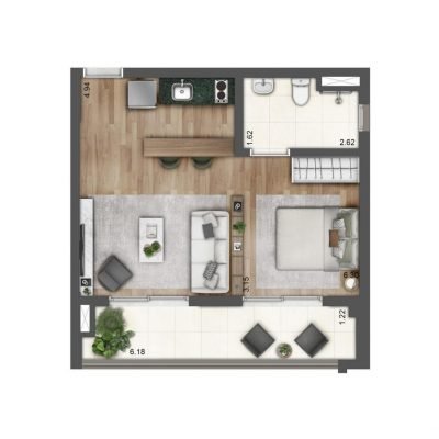 Grand Square Praça da Árvore - Planta 45m² - 1 dormitório flat NR padrão Grand Square Praça da Árvore - Planta 45m² - 1 dormitório flat NR padrão