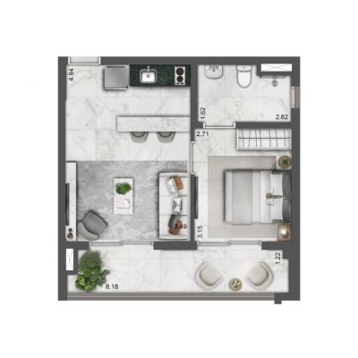 Grand Square Praça da Árvore - Planta 45m² - 1 dormitório flat NR opção Grand Square Praça da Árvore - Planta 45m² - 1 dormitório flat NR opção
