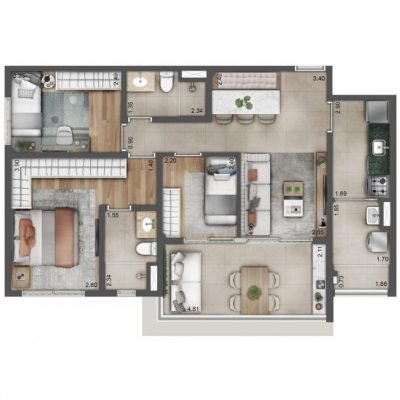 Grand Square Praça da Árvore - Planta 79m² - 3 dormitórios padrão Grand Square Praça da Árvore - Planta 79m² - 3 dormitórios padrão