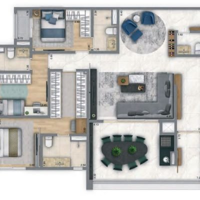 Living Unique Saúde - Planta 125m² - 3 suítes Living Unique Saúde - Planta 125m² - 3 suítes